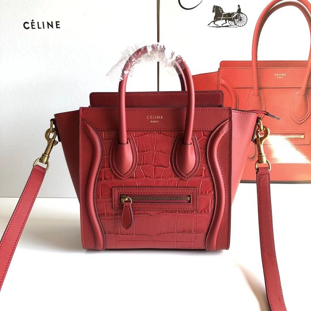 Celine original crocodile calfskin nano luggage bag 189243 red