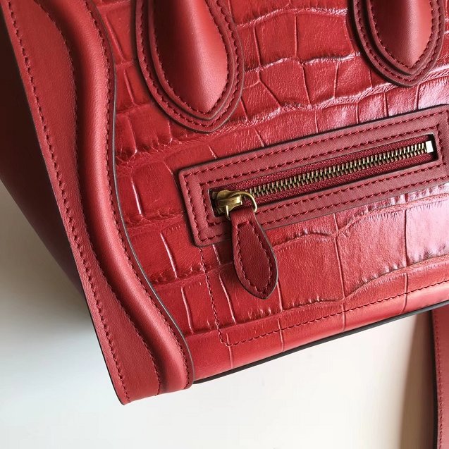 Celine original crocodile calfskin nano luggage bag 189243 red