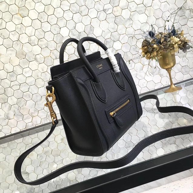 Celine original grained calfskin nano luggage bag 189243 black