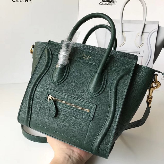 Celine original grained calfskin nano luggage bag 189243 blackish green