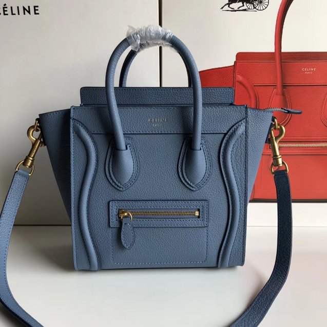 Celine original grained calfskin nano luggage bag 189243 blue