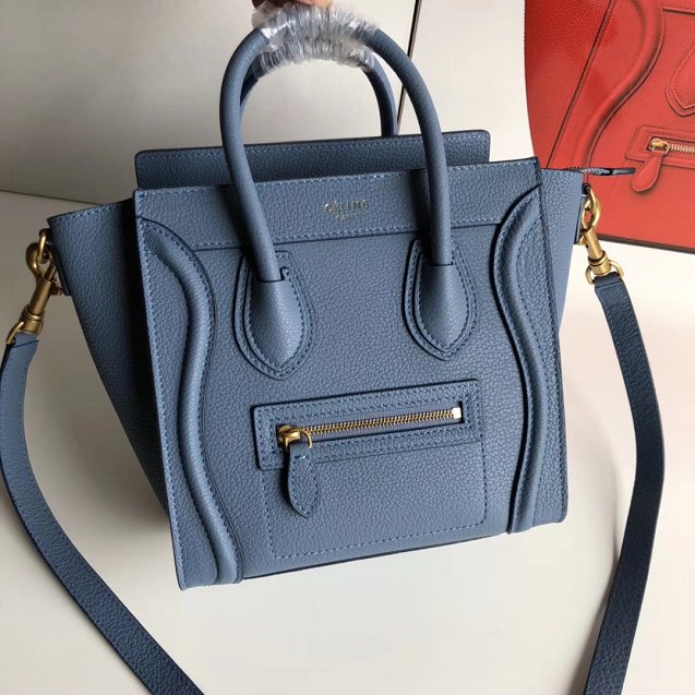 Celine original grained calfskin nano luggage bag 189243 blue