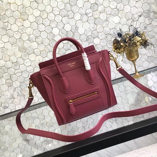 Celine original grained calfskin nano luggage bag 189243 bordeaux