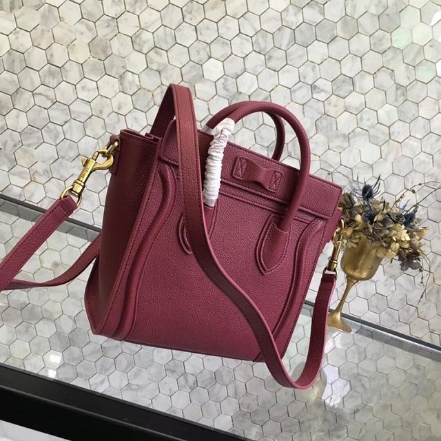 Celine original grained calfskin nano luggage bag 189243 bordeaux