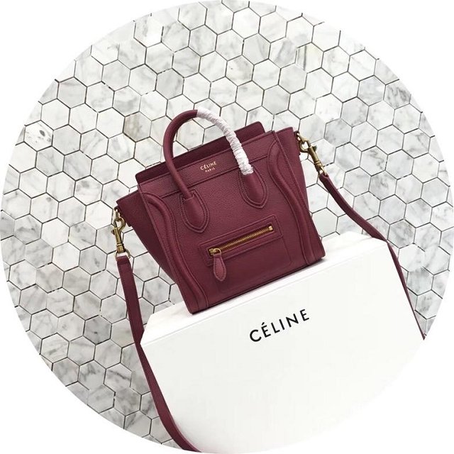 Celine original grained calfskin nano luggage bag 189243 bordeaux