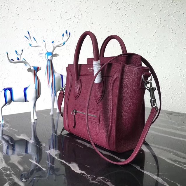 Celine original grained calfskin nano luggage bag 189243 burgundy