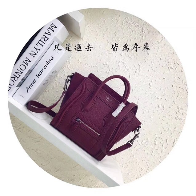 Celine original grained calfskin nano luggage bag 189243 burgundy