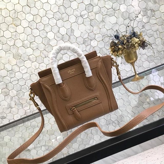 Celine original grained calfskin nano luggage bag 189243 camel