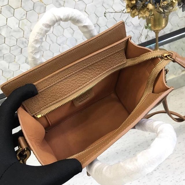 Celine original grained calfskin nano luggage bag 189243 camel