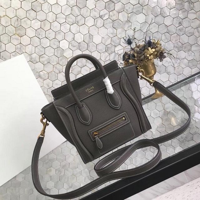 Celine original grained calfskin nano luggage bag 189243 dark grey