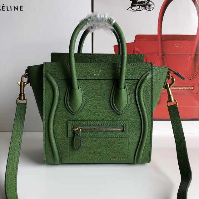 Celine original grained calfskin nano luggage bag 189243 green