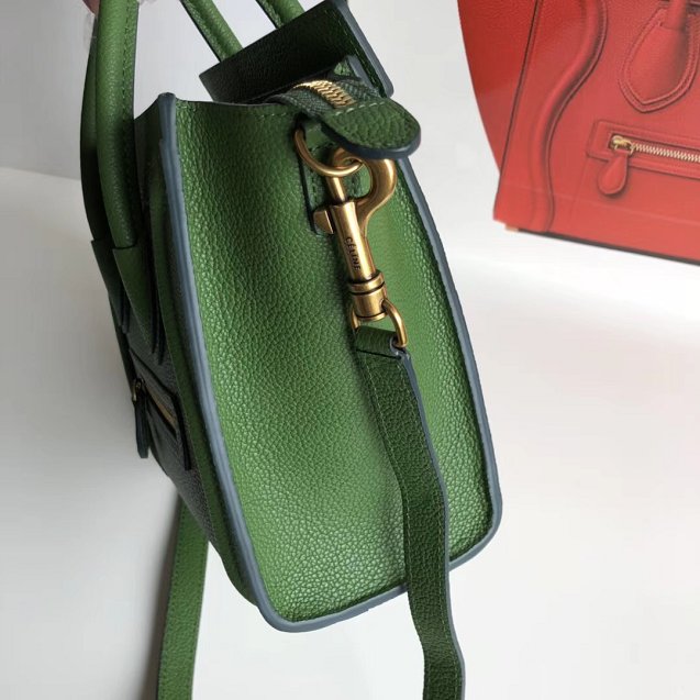 Celine original grained calfskin nano luggage bag 189243 green