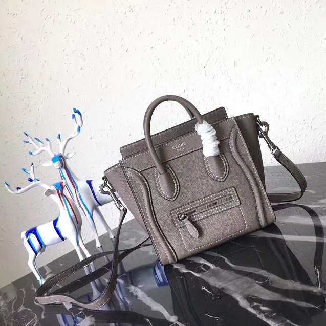 Celine original grained calfskin nano luggage bag 189243 grey