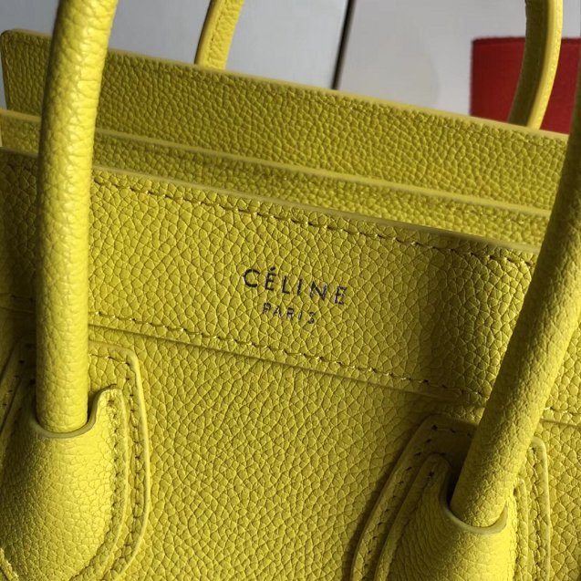 Celine original grained calfskin nano luggage bag 189243 lemon yellow