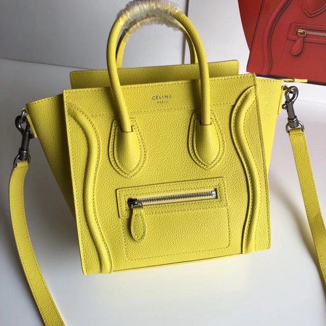 Celine original grained calfskin nano luggage bag 189243 lemon yellow