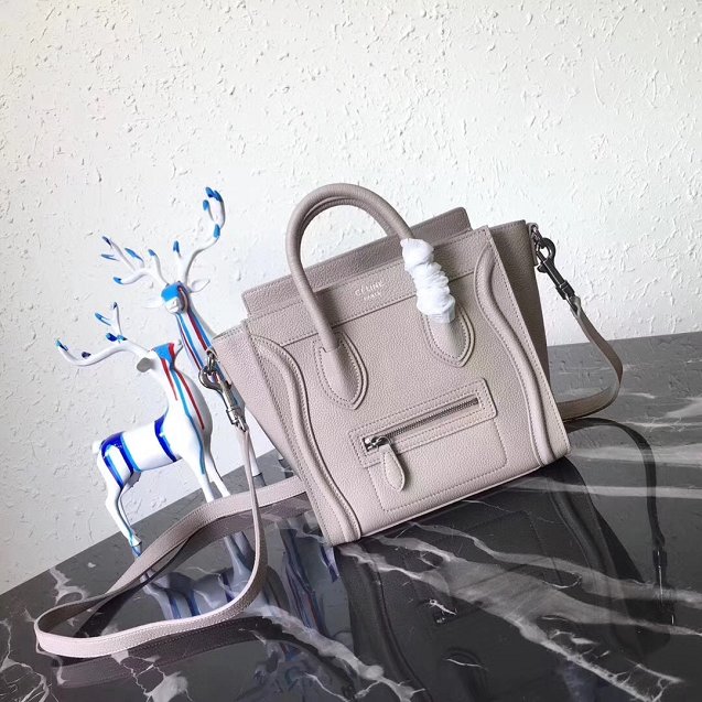 Celine original grained calfskin nano luggage bag 189243 light grey