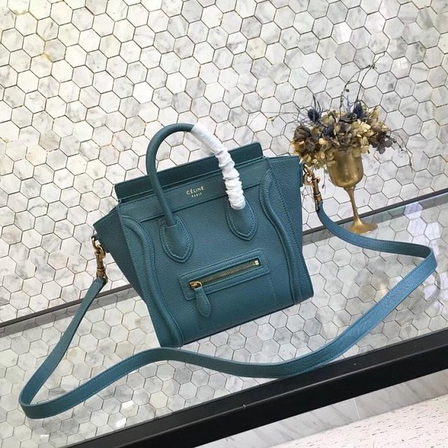 Celine original grained calfskin nano luggage bag 189243 peacock blue