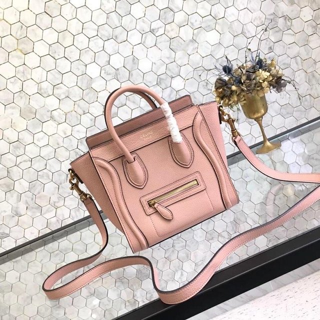 Celine original grained calfskin nano luggage bag 189243 pink