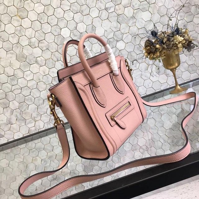 Celine original grained calfskin nano luggage bag 189243 pink