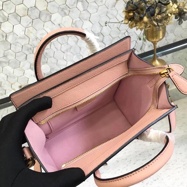 Celine original grained calfskin nano luggage bag 189243 pink