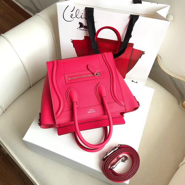 Celine original grained calfskin nano luggage bag 189243 rose red