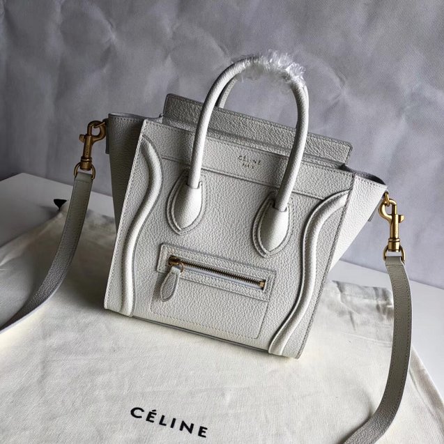 Celine original grained calfskin nano luggage bag 189243 white