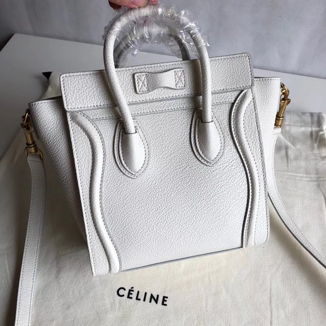 Celine original grained calfskin nano luggage bag 189243 white