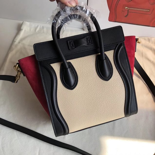 Celine original calfskin nano luggage bag 189243 apricot&black&red