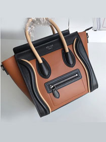 Celine original calfskin nano luggage bag 189243 coffee&black