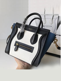 Celine original calfskin nano luggage bag 189243 white&black&blue