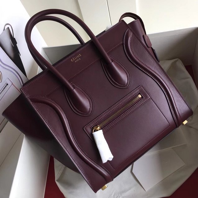 Celine original smooth calfskin micro luggage handbag 189793 bordeaux