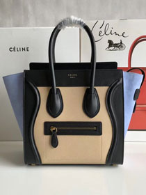 Celine original calfskin micro luggage handbag 189793 apricot&black&blue