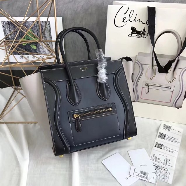 Celine original calfskin micro luggage handbag 189793 navy blue&black&grey