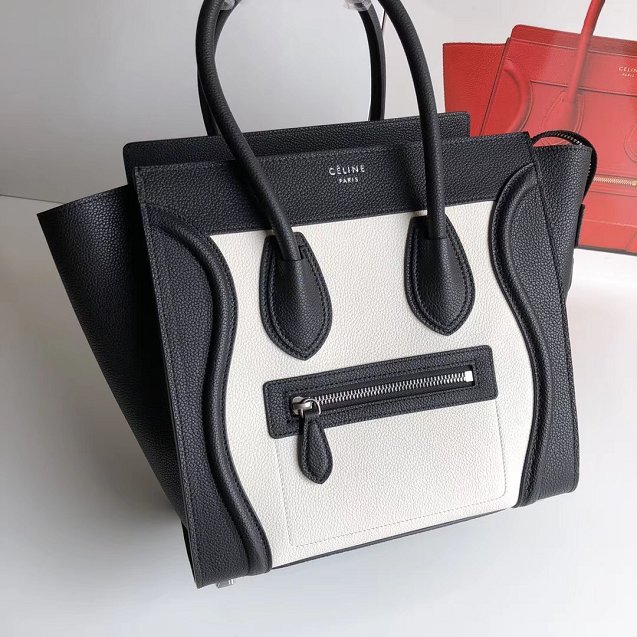 Celine original calfskin micro luggage handbag 189793 white&black