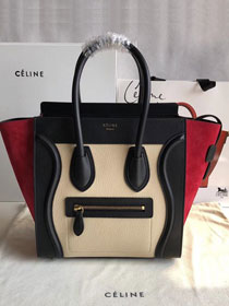 Celine original calfskin micro luggage handbag 189793 apricot&black&red