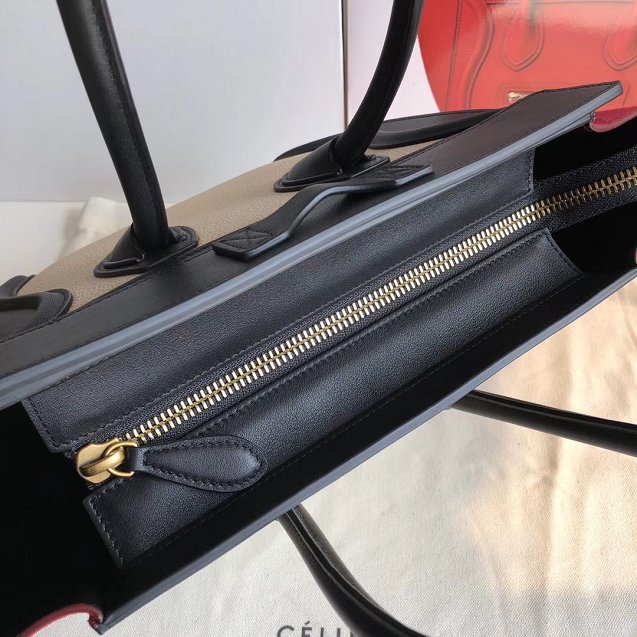Celine original calfskin micro luggage handbag 189793 apricot&black&red