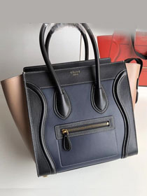 Celine original calfskin micro luggage handbag 189793 navy blue&black&apricot