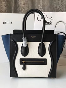 Celine original calfskin micro luggage handbag 189793 white&black&blue
