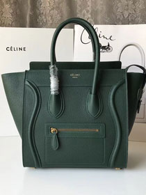 Celine original grained calfskin micro luggage handbag 189793 blackish green