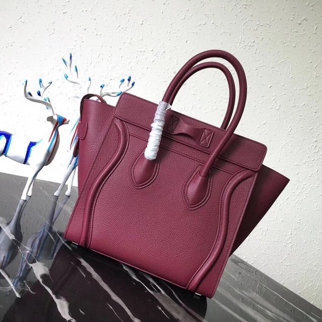 Celine original grained calfskin micro luggage handbag 189793 bordeaux