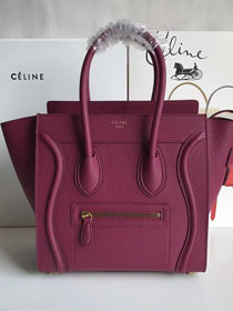 Celine original grained calfskin micro luggage handbag 189793 burgundy