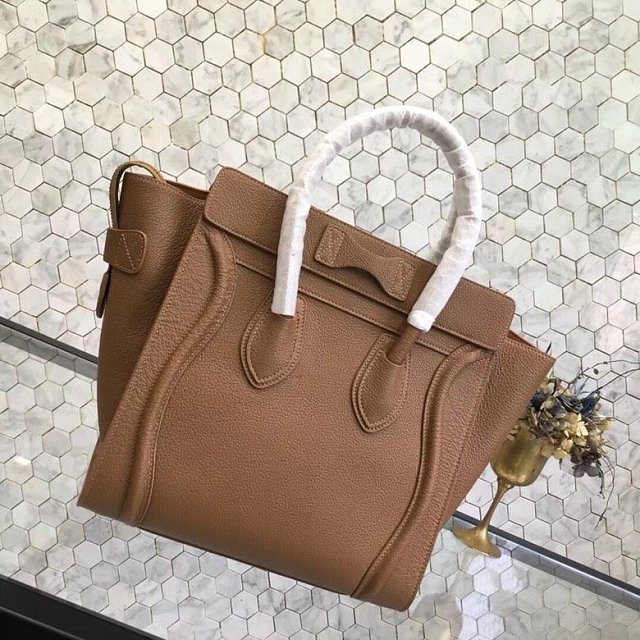 Celine original grained calfskin micro luggage handbag 189793 camel