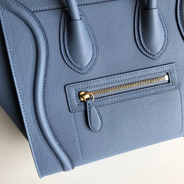 Celine original grained calfskin micro luggage handbag 189793 light blue