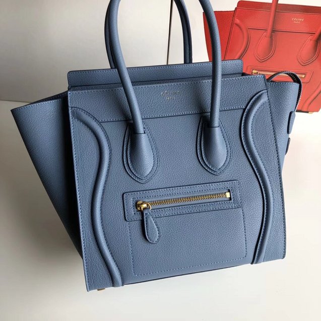 Celine original grained calfskin micro luggage handbag 189793 light blue