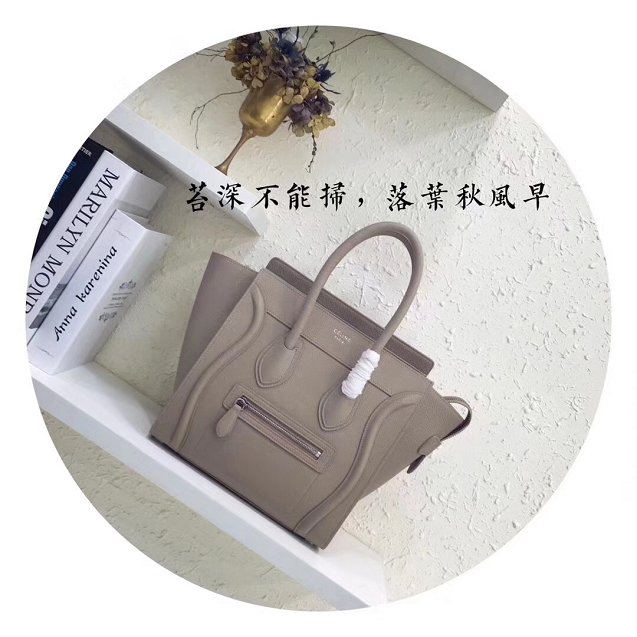 Celine original grained calfskin micro luggage handbag 189793 light grey