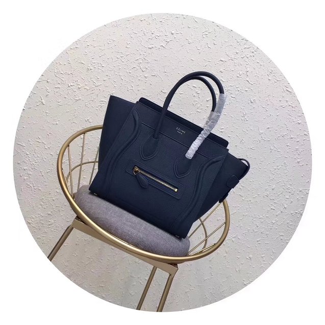 Celine original grained calfskin micro luggage handbag 189793 navy blue