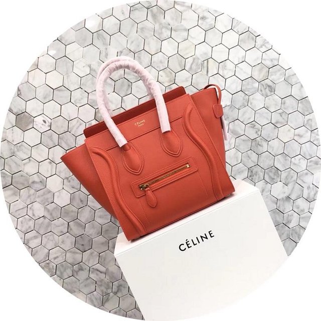 Celine original grained calfskin micro luggage handbag 189793 orange