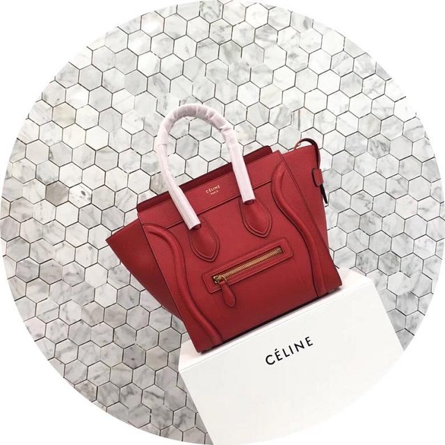 Celine original grained calfskin micro luggage handbag 189793 red