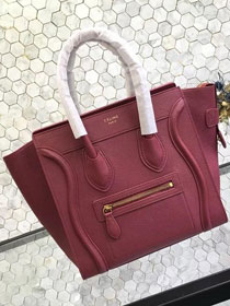 Celine original grained calfskin micro luggage handbag 189793 wine red