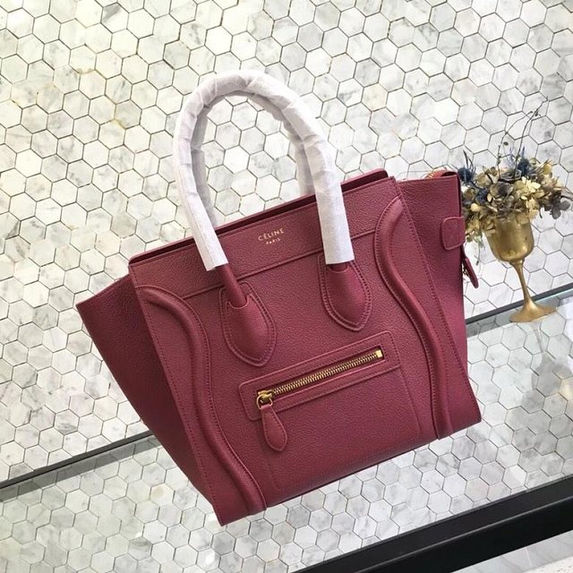 Celine original grained calfskin micro luggage handbag 189793 wine red